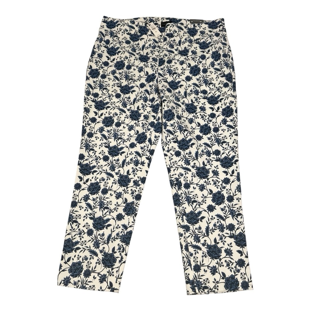 NWT Talbots‎ Chatham Ankle Pants 16P Blue White Floral Stretch Women's Trousers